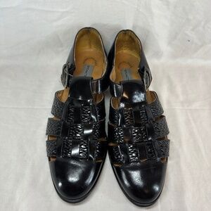 Stacy Adams Shoes Mens Size 9.5 Black Woven Fisherman Buckle Dress Sandel